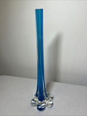 Tall Art Glass Bud Vase. 
Blue&  clear glass. 
Solid. Unique. Perfect gift